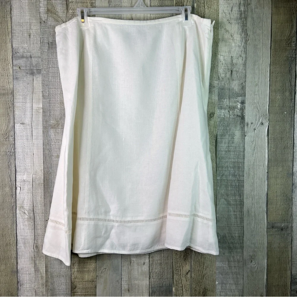 Talbots Size 20 100% Linen Cream Color Lined Skirt Hook & Eye & Zipper Closure